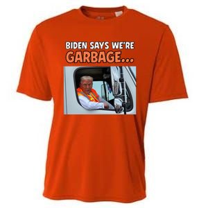 Donald Trump Rides In Garbage Truck Cooling Performance Crew T-Shirt