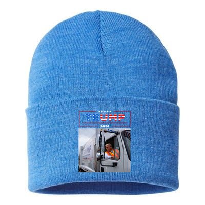 Donald Trump Rides In Garbage Truck Garbage Trump Sustainable Knit Beanie