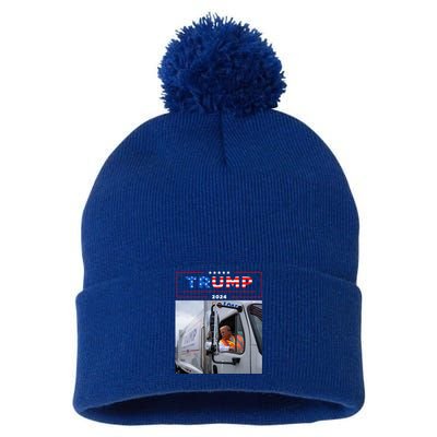 Donald Trump Rides In Garbage Truck Garbage Trump Pom Pom 12in Knit Beanie