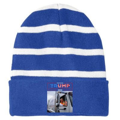 Donald Trump Rides In Garbage Truck Garbage Trump Striped Beanie with Solid Band