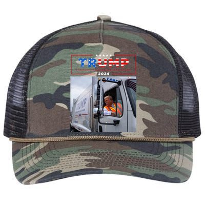 Donald Trump Rides In Garbage Truck Garbage Trump Retro Rope Trucker Hat Cap