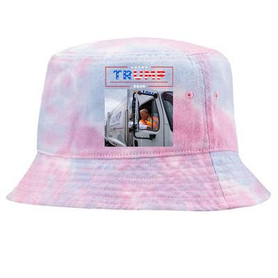 Donald Trump Rides In Garbage Truck Garbage Trump Tie-Dyed Bucket Hat