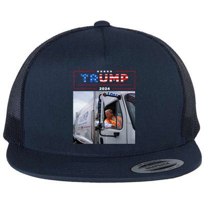 Donald Trump Rides In Garbage Truck Garbage Trump Flat Bill Trucker Hat