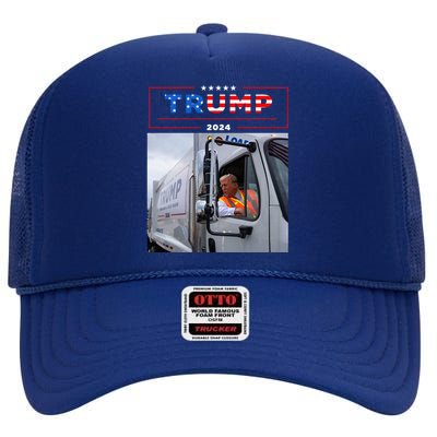 Donald Trump Rides In Garbage Truck Garbage Trump High Crown Mesh Back Trucker Hat