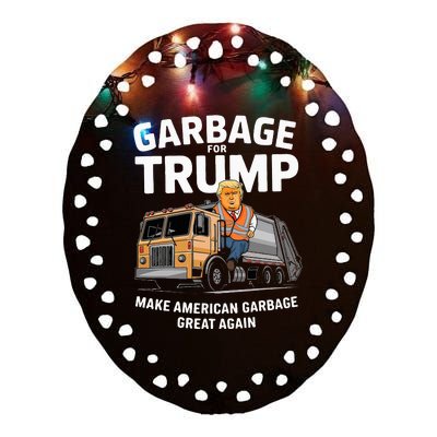 Donald Trump Rides In Garbage Truck 2024 Ceramic Oval Ornament