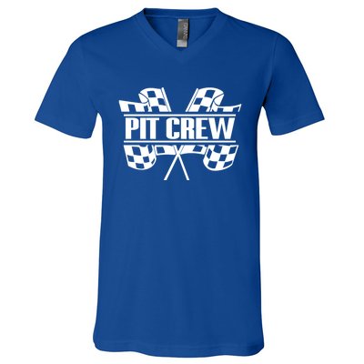 Dirt Track Racing Pit Crew Race Car Team Checker Flag Meaningful Gift V-Neck T-Shirt