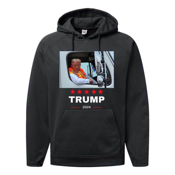 Donald Trump Rides In Garbage Truck Gift Performance Fleece Hoodie