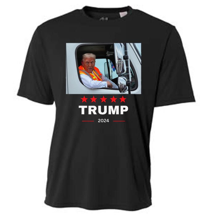 Donald Trump Rides In Garbage Truck Gift Cooling Performance Crew T-Shirt