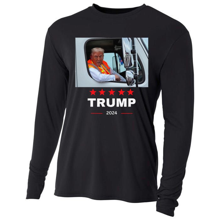 Donald Trump Rides In Garbage Truck Gift Cooling Performance Long Sleeve Crew