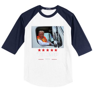 Donald Trump Rides In Garbage Truck Gift Baseball Sleeve Shirt