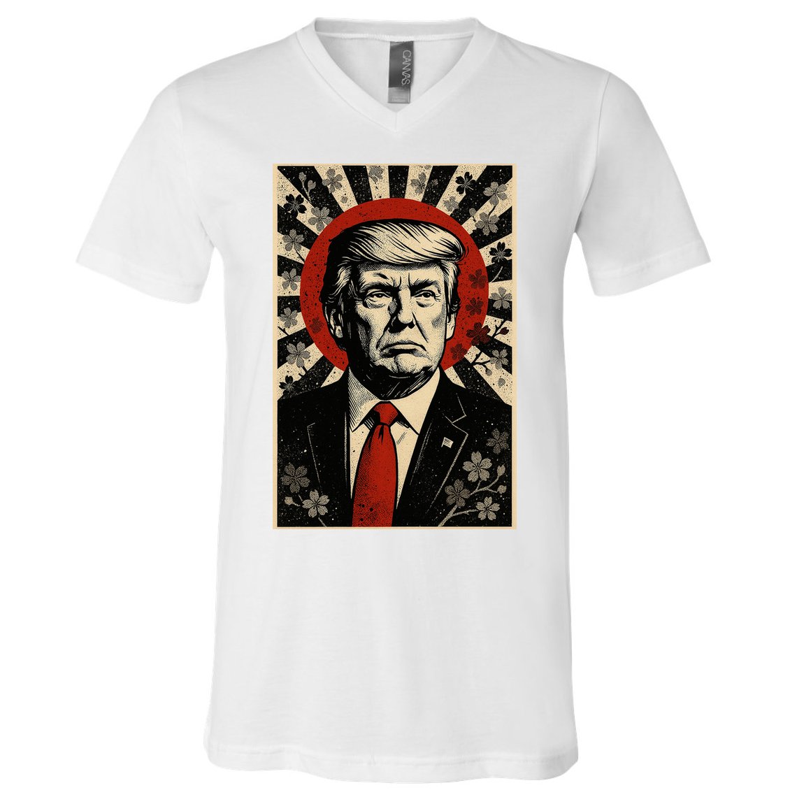 Donald Trump Rising Sun Power Cherry Blossom Propaganda V-Neck T-Shirt
