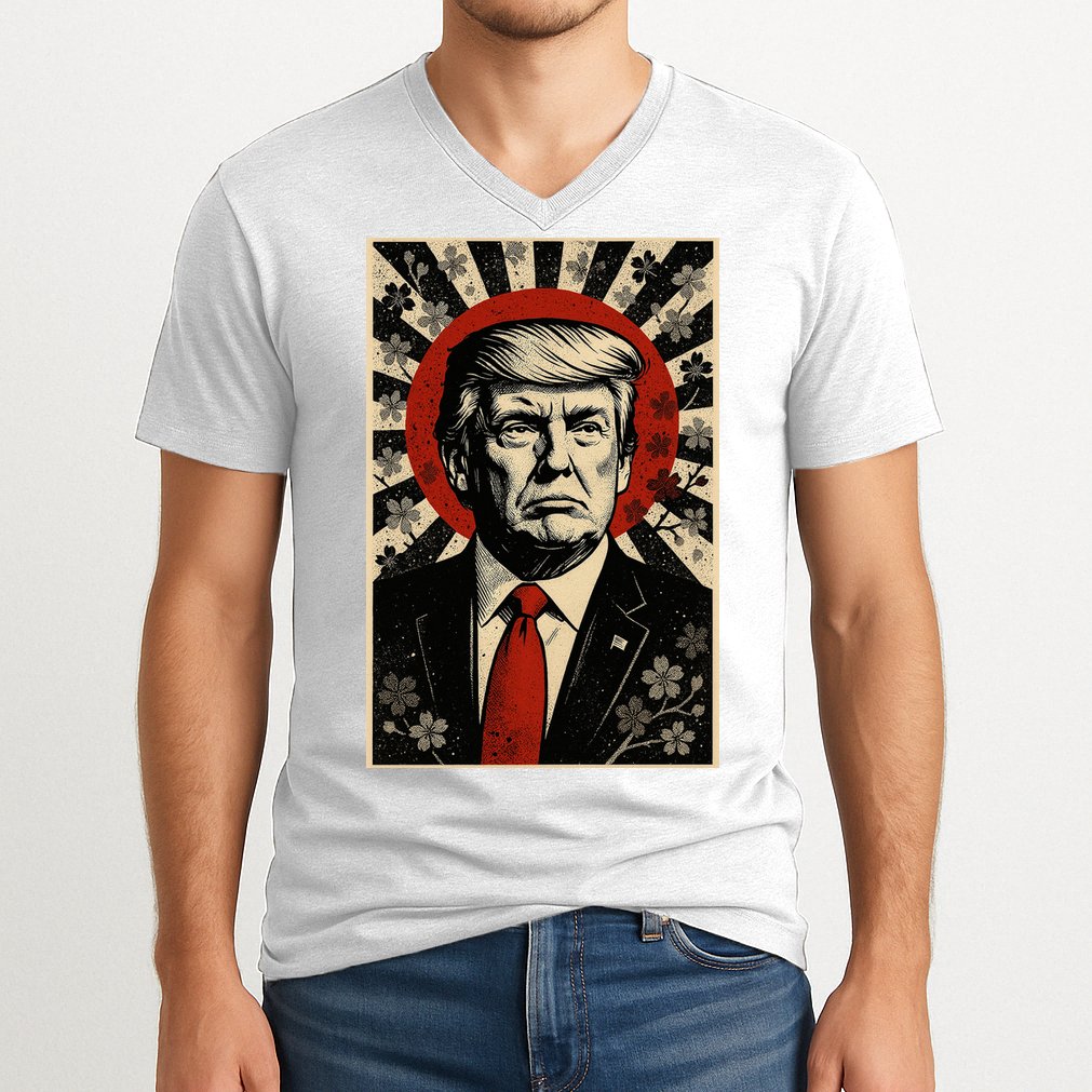 Donald Trump Rising Sun Power Cherry Blossom Propaganda V-Neck T-Shirt
