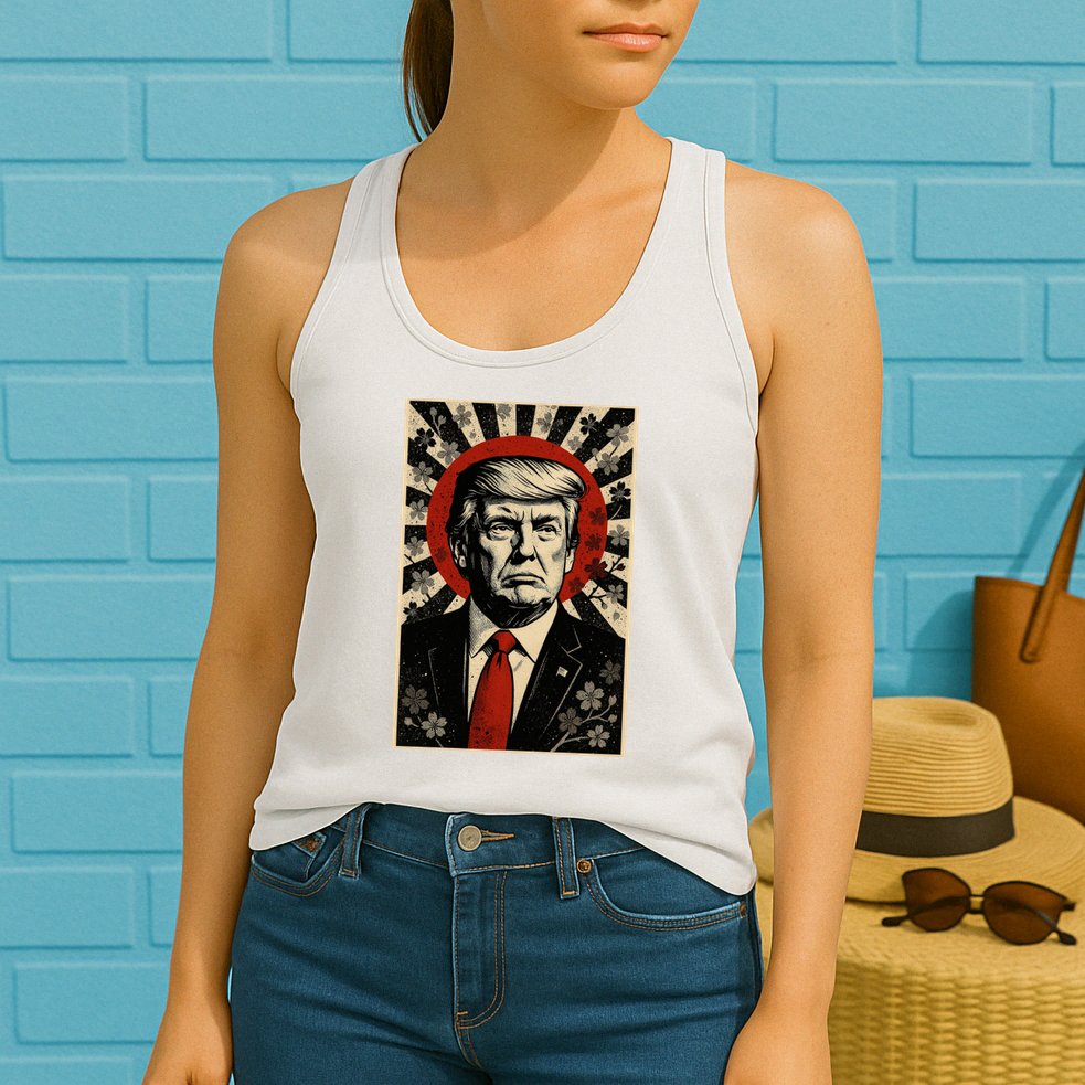 Donald Trump Rising Sun Power Cherry Blossom Propaganda Womens Tank Top