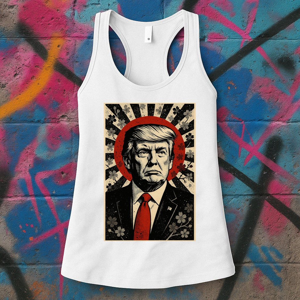 Donald Trump Rising Sun Power Cherry Blossom Propaganda Womens Tank Top