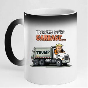 Donald Trump Rides In Garbage Truck Gift 11oz Black Color Changing Mug