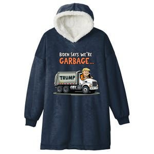 Donald Trump Rides In Garbage Truck Gift Hooded Wearable Blanket