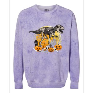 Dinosaur T Rex Skeleton Pumpkin Halloween Vibe Costume Gift Colorblast Crewneck Sweatshirt