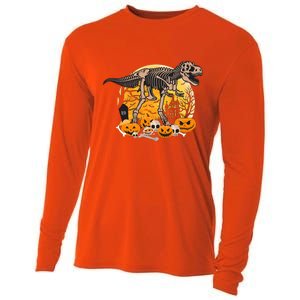 Dinosaur T Rex Skeleton Pumpkin Halloween Vibe Costume Gift Cooling Performance Long Sleeve Crew