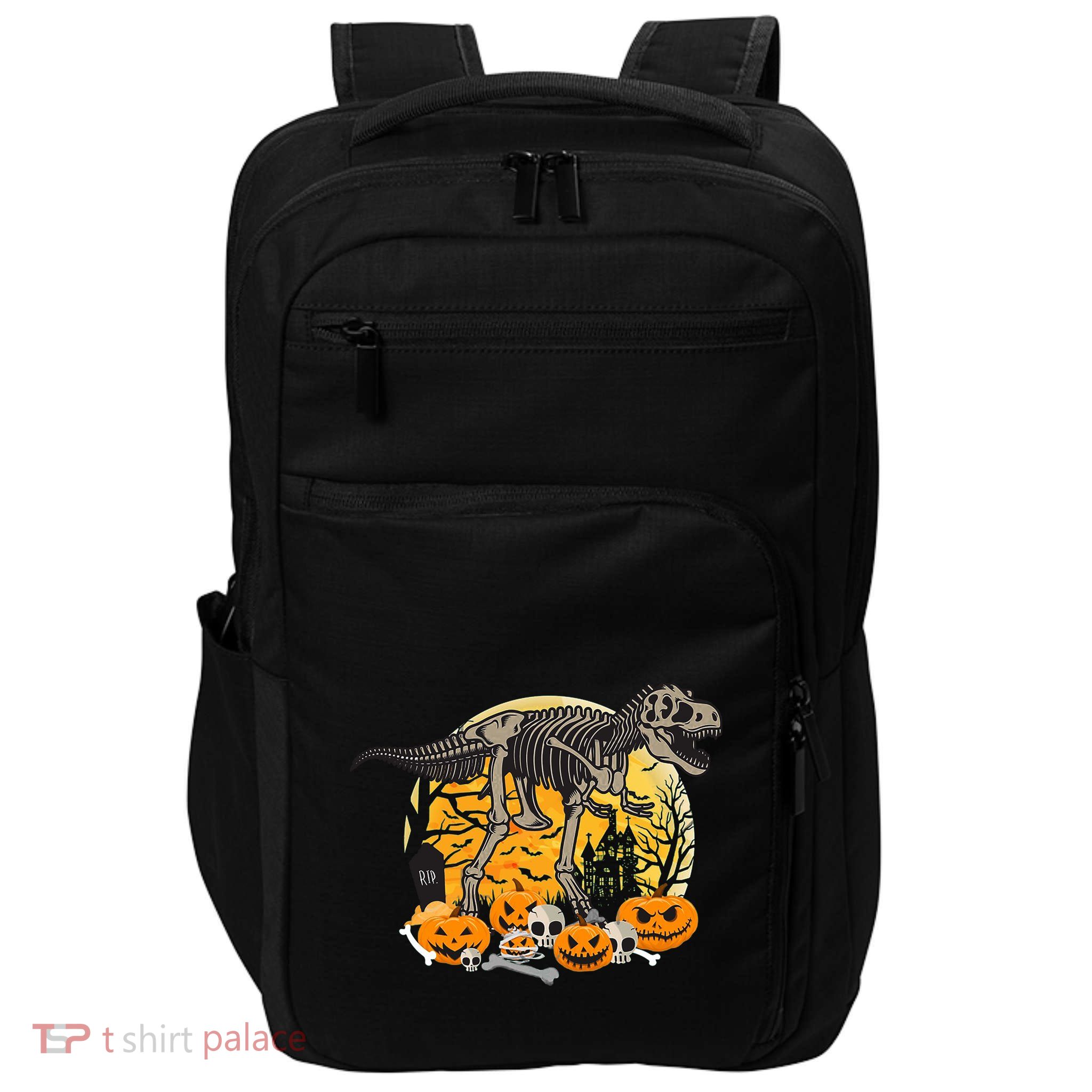 Dinosaur T Rex Skeleton Pumpkin Halloween Vibe Costume Gift Impact Tech Backpack