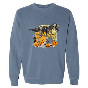 Dinosaur T Rex Skeleton Pumpkin Halloween Vibe Costume Gift Garment-Dyed Sweatshirt