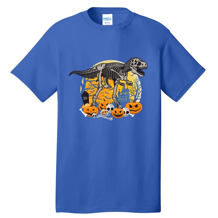 Dinosaur T Rex Skeleton Pumpkin Halloween Vibe Costume Gift Tall T-Shirt