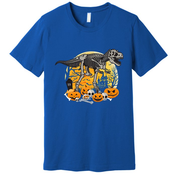 Dinosaur T Rex Skeleton Pumpkin Halloween Vibe Costume Gift Premium T-Shirt