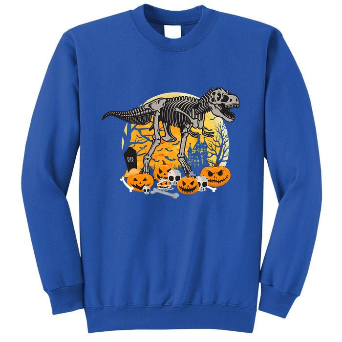 Dinosaur T Rex Skeleton Pumpkin Halloween Vibe Costume Gift Tall Sweatshirt