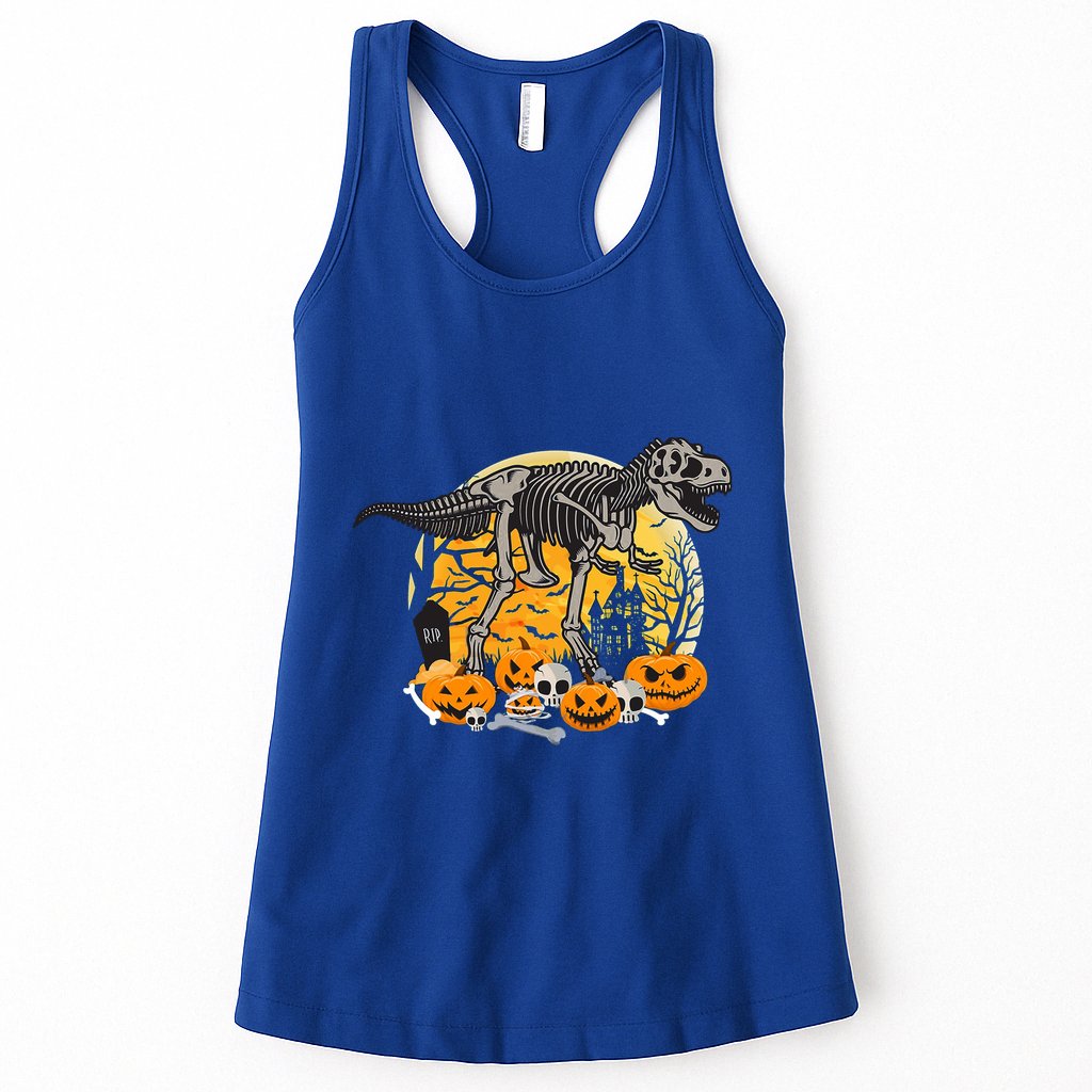 Dinosaur T Rex Skeleton Pumpkin Halloween Vibe Costume Gift Womens Tank Top