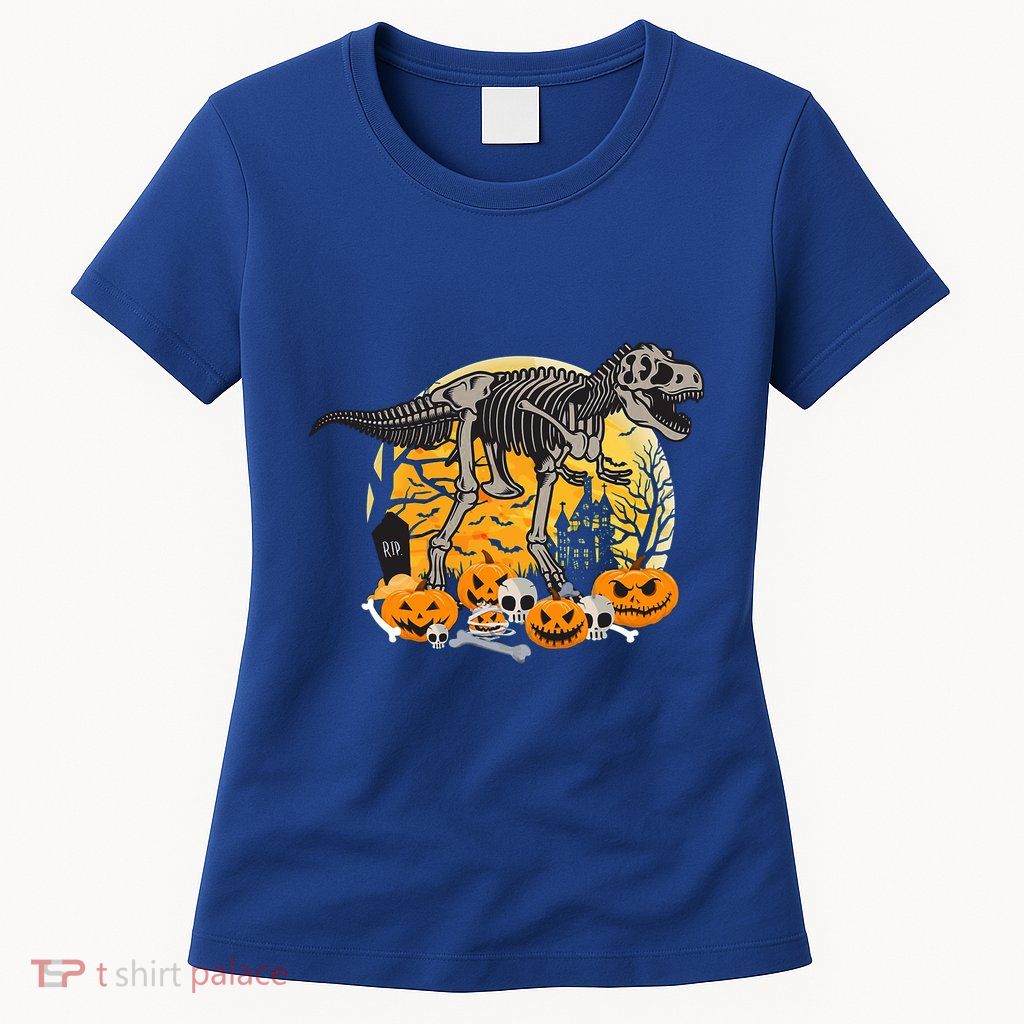 Dinosaur T Rex Skeleton Pumpkin Halloween Vibe Costume Gift Womens T-Shirt