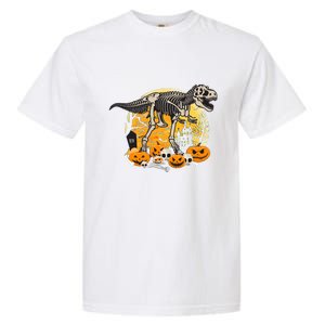 Dinosaur T Rex Skeleton Pumpkin Halloween Vibe Costume Gift Garment-Dyed Heavyweight T-Shirt