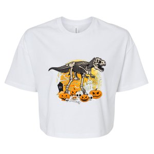 Dinosaur T Rex Skeleton Pumpkin Halloween Vibe Costume Gift Bella+Canvas Jersey Crop Tee