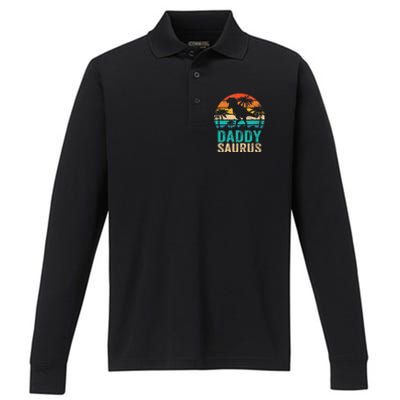 Daddysaurus T Rex Dinosaur Daddy Saurus Matching Family Performance Long Sleeve Polo