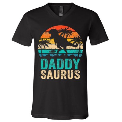 Daddysaurus T Rex Dinosaur Daddy Saurus Matching Family V-Neck T-Shirt