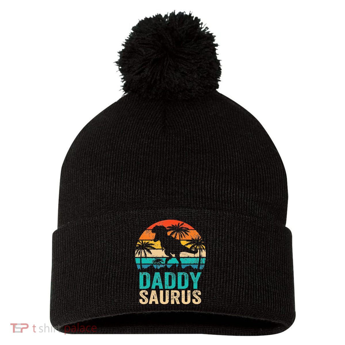 Daddysaurus T Rex Dinosaur Daddy Saurus Matching Family Pom Pom 12in Knit Beanie
