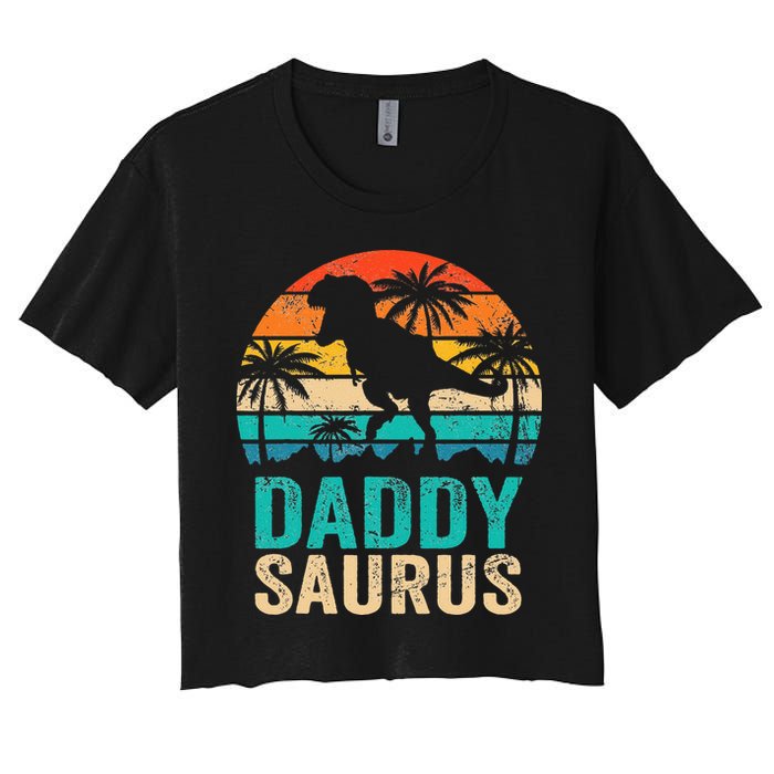 Daddysaurus T Rex Dinosaur Daddy Saurus Matching Family Women's Crop Top Tee