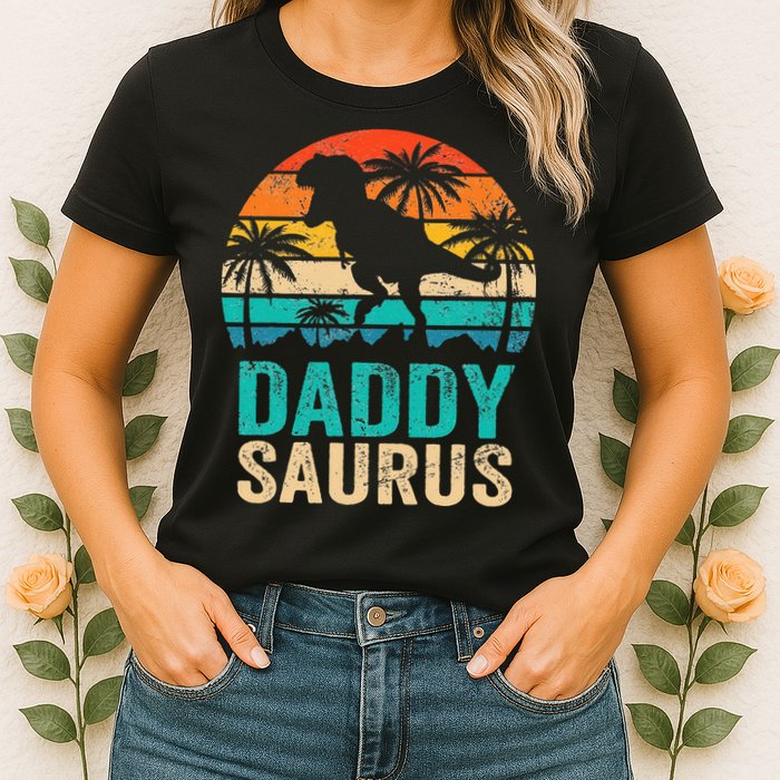 Daddysaurus T Rex Dinosaur Daddy Saurus Matching Family Womens T-Shirt