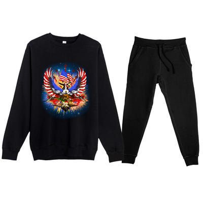 Donald Trump Riding Eagle Next Us President 2024 Epic Battle Gift Premium Crewneck Sweatsuit Set