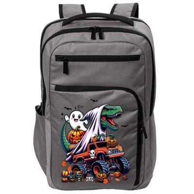 Dinosaur T Rex Ghost Riding Monster Trucks Pumpkin Halloween Impact Tech Backpack