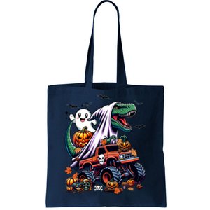 Dinosaur T Rex Ghost Riding Monster Trucks Pumpkin Halloween Tote Bag