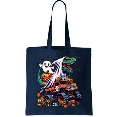 Dinosaur T Rex Ghost Riding Monster Trucks Pumpkin Halloween Tote Bag