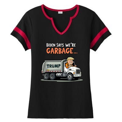 Donald Trump Rides In Truck Biden Says Were Garbage Ladies Halftime Notch Neck Tee