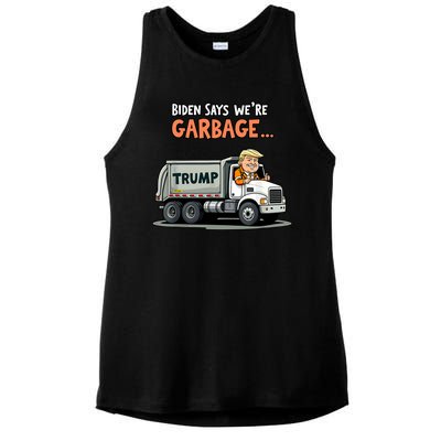 Donald Trump Rides In Truck Biden Says Were Garbage Ladies PosiCharge Tri-Blend Wicking Tank