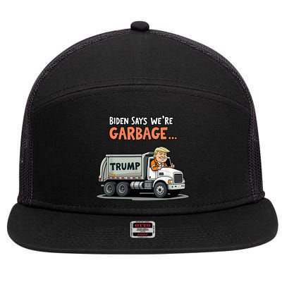 Donald Trump Rides In Truck Biden Says Were Garbage 7 Panel Mesh Trucker Snapback Hat