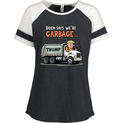 Donald Trump Rides In Truck Biden Says Were Garbage Enza Ladies Jersey Colorblock Tee