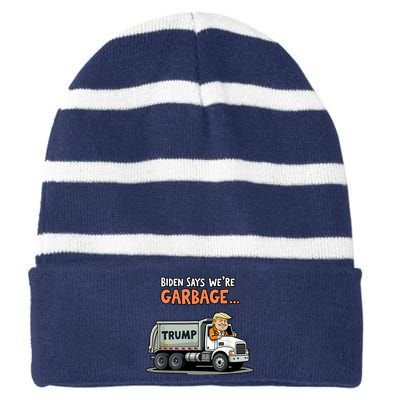 Donald Trump Rides In Truck Biden Says Were Garbage Striped Beanie with Solid Band