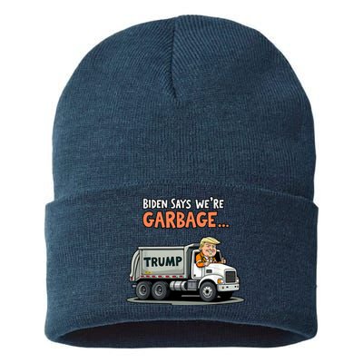 Donald Trump Rides In Truck Biden Says Were Garbage Sustainable Knit Beanie