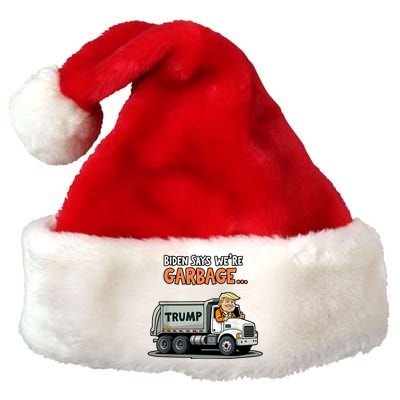 Donald Trump Rides In Truck Biden Says Were Garbage Premium Christmas Santa Hat