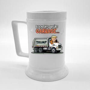 Donald Trump Rides In Truck Biden Says Were Garbage Beer Stein