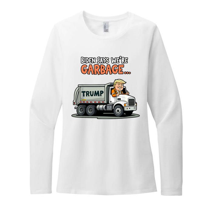 Donald Trump Rides In Truck Biden Says Were Garbage Womens CVC Long Sleeve Shirt