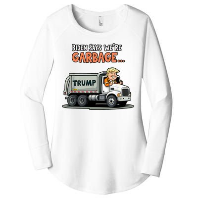 Donald Trump Rides In Truck Biden Says Were Garbage Women's Perfect Tri Tunic Long Sleeve Shirt